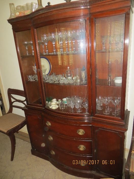 Drexel Dining room Mahogany suite consisting of extension dining table, buffet, six side chairs and bowl front china cabinet
