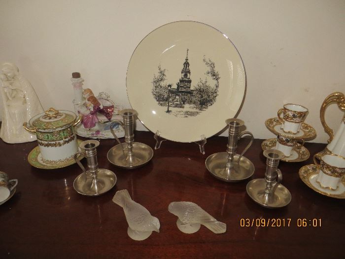 Pewter candlesticks, Vintage Lenox plate, Hummel Madonna and other Vintage items