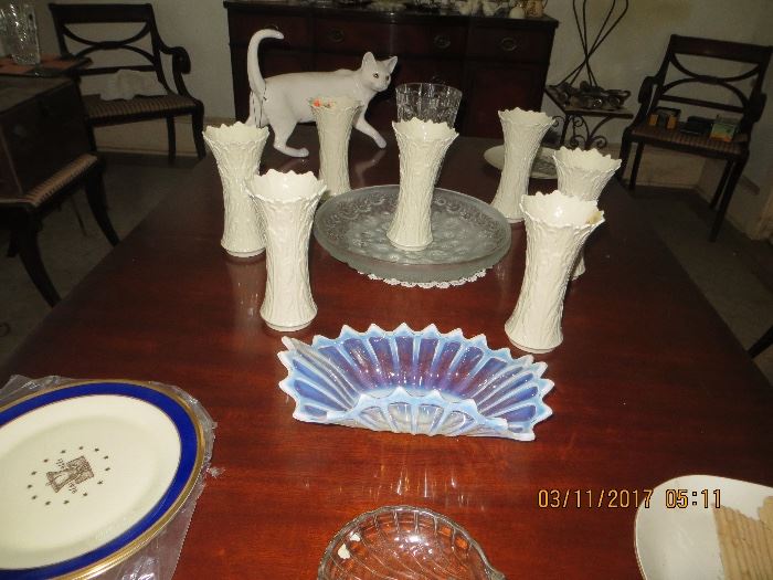 Vintage Lenox plate, a number of Tree design Lenox vases