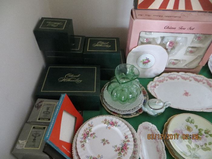 Vintage China and Boxed figures ( never used ), Child's tea set and more