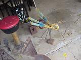Vintage Barr Stool and Iron Lawn Art