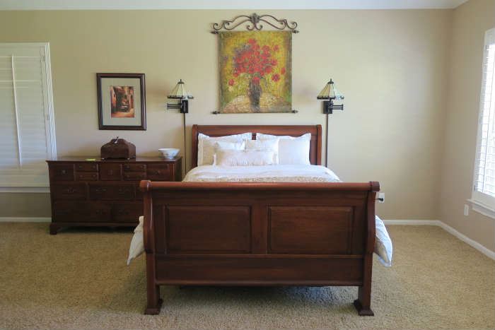 Lexington Bob Timberlake Queen Sleigh Bed and Sleep Number Queen Mattress Adjustable Mattress Set with Remote