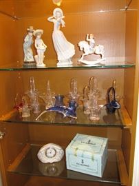 lladro and collection of glass baskets