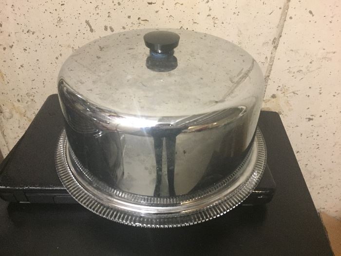 Vintage stainless steel cake plate with cover $30 buy it now PAYPAL