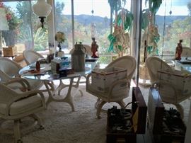 WICKER DINING ROOM TABLE AND CHAIRS, MERRY GO ROUND CAROSEL HORSE