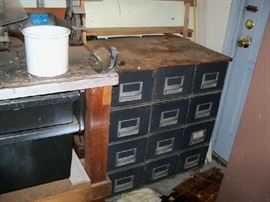 GARAGE, OLD LIBARY DRAWERS