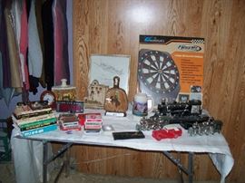DART BOARD, DECANTERS, BOOKS, CARDS