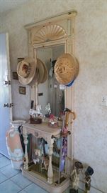 Umbrella hat stand, carousel horses, music boxes, hats