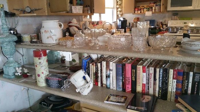 Books, glass, lamps, cookie jar, thermos, 