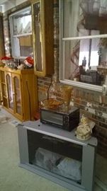 Toaster oven, TV stand &cabinet with glass doors