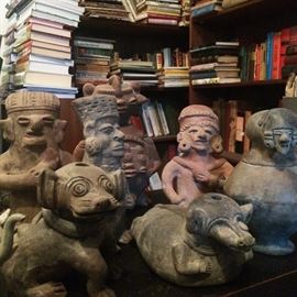 Close shot of vintage repro pre-Columbian clay statues