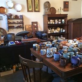 7 piece dining set covered with studio pottery mugs and lots more!