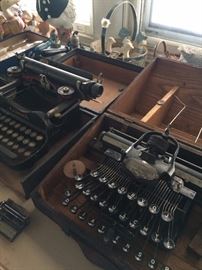 Earliest of the lot, a Blickensderfer (Stamford, CT) no. 5 typewriter in original wood box (ca. 1902)