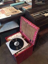 Cute record filing system for 78s, small electrical organ