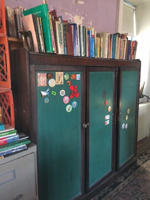 Vintage classroom cabinet with chalkboard panels