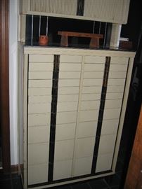 Dental Cabinet - vintage, includes milk glass dental trays for inside drawers.