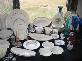Lenox dinnerware (Cretan pattern) service for 8 + two veg. serving bowls, sugar & creamer plus 2 extra dinner plates and 5 extra coffee cups.