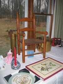 Child's chair (1930's), brass bucket, Pimpernel and Royal Doulton 