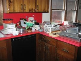 Corning, cake storage, bundt pan, soup crocks, utensils, baking sheets, aluminum canisters (set), baking sheets and pans, etc.