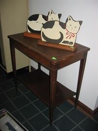 Side table and two wood painted door stops