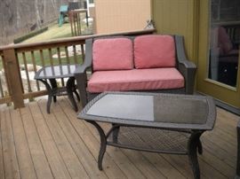 Patio loveseat, coffee table  and outdoor end table
