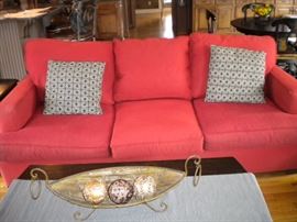 Red Sofa/Couch, coffee table, Kitchen table and four chairs