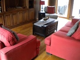 Red Sofa/Couch & matching Loveseat, Accent chair, coffee and end table