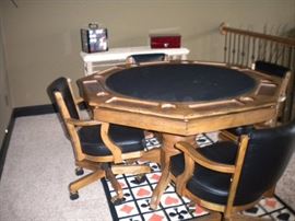 Card table and four chairs on casters