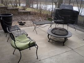 Wrought iron chairs, end and coffe table, Jenn aire grill and fire pit