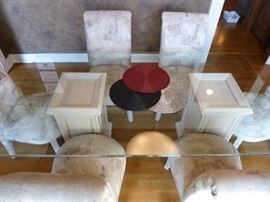 Glass top dining room table and 8 chairs