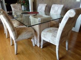 Dining room table glass top and 8 chairs