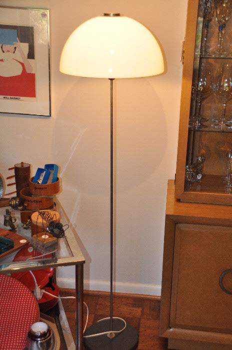 Mid Century Modern white acrylic dome and chrome floor lamp made in Denmark