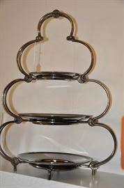 Fantastic 3-tier mid century silver metal and stainless tea sandwich holder