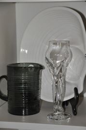 Unusual glass candlestick and serving pieces!
