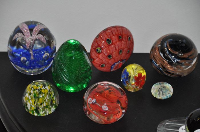 Great collection of art glass paperweights, signed