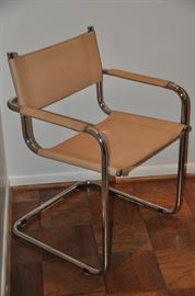 MCM Stam chrome and tan leather dining chairs (4 available)