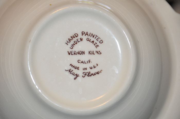 Vernon Kilns, May Flower ceramic dish set made in  California 