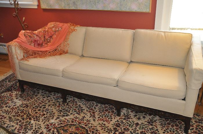 Rare vintage ivory flannel upholstered queen sleeper sofa! (77"w x 26"h x 34"d)