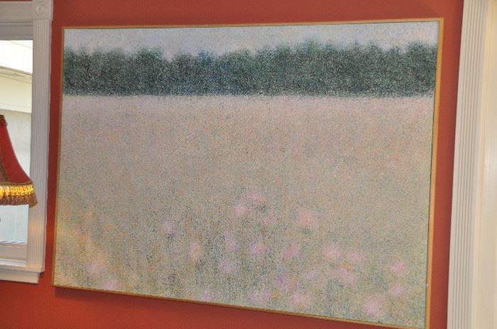Wonderful large (60"w x 48"h) acrylic unsigned painting of "Fields of flowers"