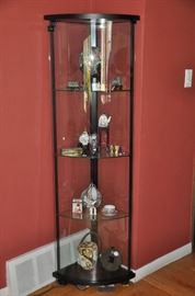 Rare Italian 3 glass and black metal lighted corner display unit (60"h x 22"w x 12"d)