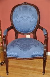 Henredon blue damask upholstered occasional chair (2 available)