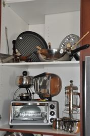 Stainless cookware, small appliances and serving pieces