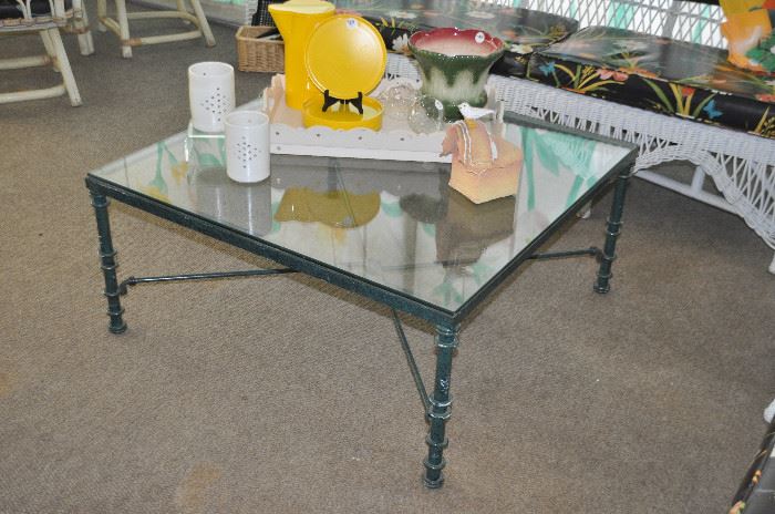 36" square wrought iron and glass vintage coffee table