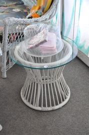 Wicker style side table with glass top