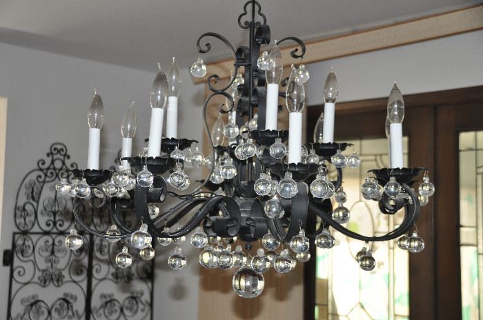 Exquisite 12 arm wrought iron and crystal chandelier!