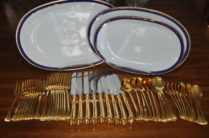 Service for 12 gold-tone Towle Supreme Aristocrat flatware and fine china serving pieces from W. Germany