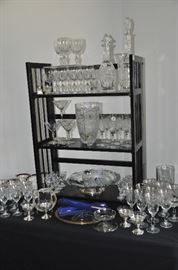 Gorgeous vintage etched Bohemian crystal goblets with gold rims available in 3 sizes as well as vintage cut crystal!