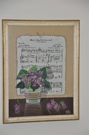Sweet vintage framed music themed art signed S.S. Spring 1938