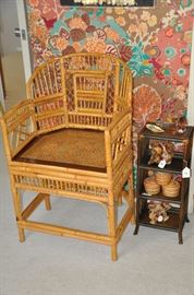 Very cool vintage bamboo side chair and petite 3 shelf display unit. 