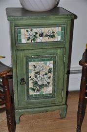 Petite painted and mosaic tile vintage side table